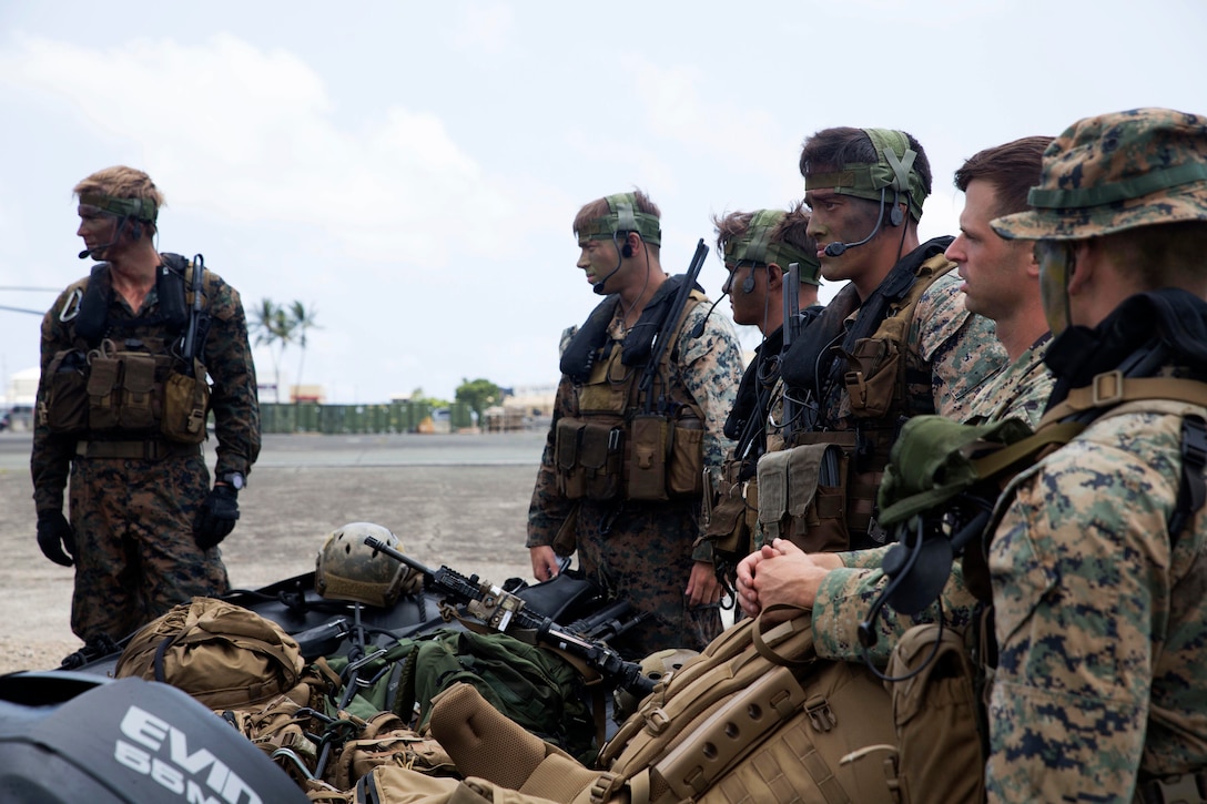 U.S. Marines receive a safety brief during amphibious operation.