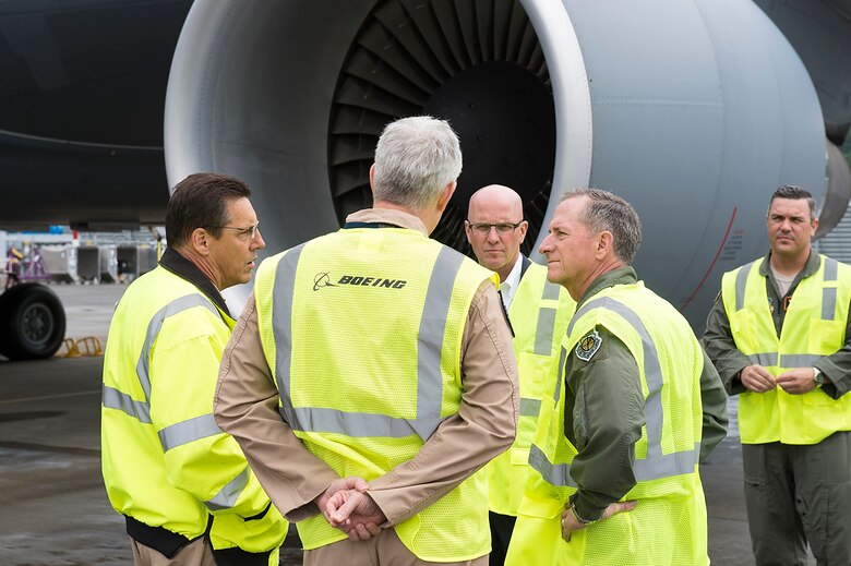 Chief of Staff of the Air Force Gen. David L. Goldfein visits Boeing Field in Seattle, where the KC-46 Pegasus tanker is under development. The KC-46 program achieved an important milestone July 6, 2018, at Boeing Field, with completion of the final flight tests required for first aircraft delivery to the U.S. Air Force. (Courtesy photo)