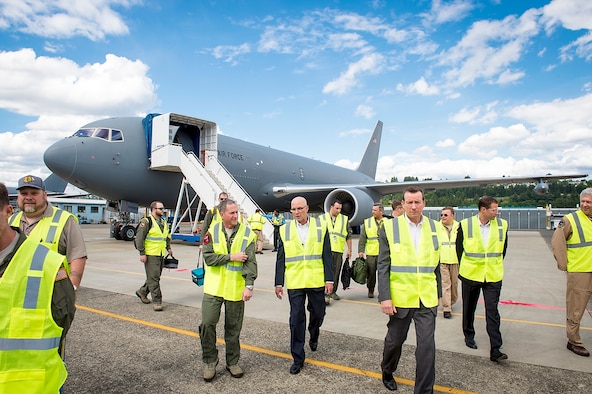 Chief of Staff of the Air Force Gen. David L. Goldfein visits Boeing Field in Seattle, where the KC-46 Pegasus tanker is under development. The KC-46 program achieved an important milestone July 6, 2018, at Boeing Field, with completion of the final flight tests required for first aircraft delivery to the U.S. Air Force. (Courtesy photo)
