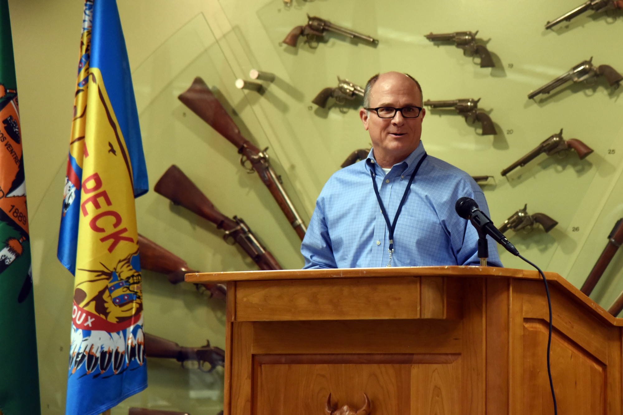 180712-F-UQ541-1162 Tony Lucas, 341st Missile Wing installation tribal liaison officer, kicks off the third annual tribal relations meeting July 12, 2018, in Great Falls, Mont. at the C.M. Russell Museum. The intergovernmental, daylong meeting was a mix of presentations and discussions, regarding federal actions that may affect tribal rights. (U.S. Air Force photo by Kiersten McCutchan)