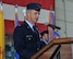 Col. Justin Hoffman speaks during the 58th Special Operations Wing change of command ceremony here July 13. U.S. Air Force  Maj. Gen. Patrick J. Doherty,  commander of the 19th Air Force at Joint Base San Antonio-Randolph, Texas officiated. The ceremony officially recognized U.S. Air Force Col. Brenda P. Cartier, the outgoing 58th SOW Commander and Hoffman as the incoming commander. (U.S. Air Force photo by Jim Fisher)