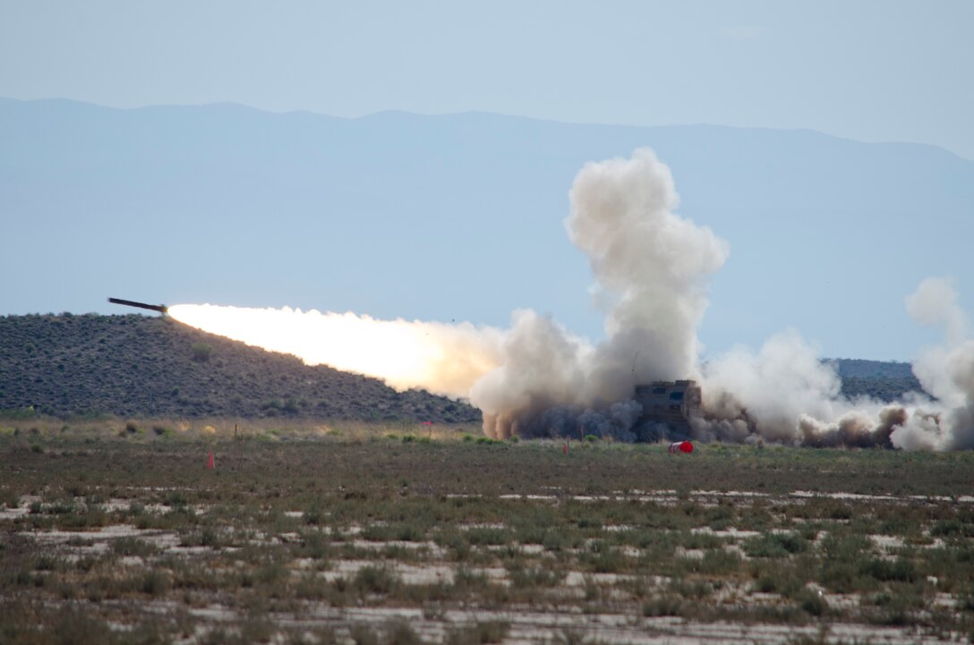 Mobile rocket launcher fires during a test.