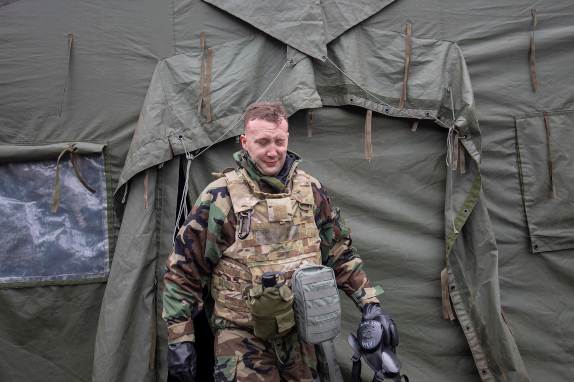 Staff Sgt. Phillip Laugle, 374th Logistics Readiness Squadron fuel service center supervisor, exits