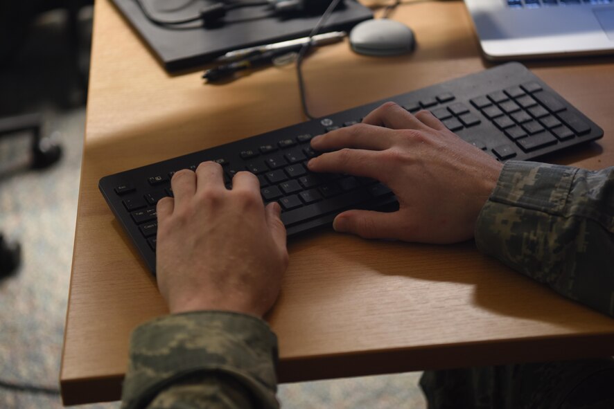 A U.S. Air Force Airman Europe mission defense team Airman prepares to launch a cyber-attack as part of a training exercise for Tacet Venari on Ramstein Air Base, Germany July, 12, 2018. The goal of Exercise Tacet Venari is to provide mission defense teams throughout USAFE’s area of responsibility, defensive cyber-operations training on a realistic scenario based virtual environment.