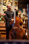 Cpl. Zachary Slaughter, bass instrumentalist with the Marine Forces Reserve Band plays the upright bass during the 20th Annual Patriotic Music Festival at the Trinity Episcopal Church, New Orleans on July 1, 2018. The music festival is one of multiple concerts performed by the band for their Independence Day concert series. (U.S. Marine Corps photo by Lance Cpl. Tessa D. Watts)