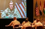 Gen. Joseph L. Votel, commanding general, U.S. Central Command, spoke to participants about the regional priorities addressed in the U.S. National Security Strategy, to include the impacts of Iranian malign influence, at the 2018 Senior Strategy Session – Arabian Peninsula / Levant in Arlington, Va, July 9, 2018. The conference promoted the successes of ongoing coalition action against emerging threats and improved shared understanding of regional land force counterparts to invest in the right capabilities to achieve better interoperability and greater effectiveness in pursuing mutual national interests. Over the four-day conference, speakers and participants will engage in discussions centering on the complexities and lessons learned from Joint, Interagency, Intergovernmental and Multinational (JIIM) efforts during ongoing theater campaigns that have global implications. (U.S. Army photo by Sgt. Von Marie Donato)