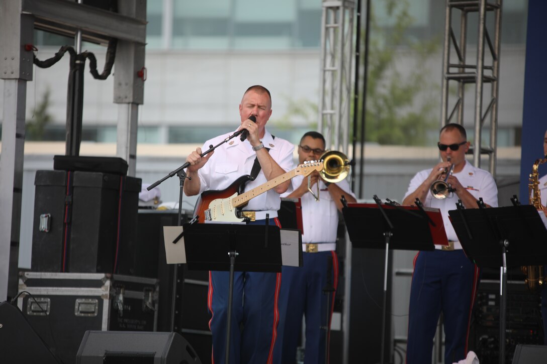 On July 15, 2018, the Marine Band's contemporary music ensmble, Free Country performed at PLAY BALL Park in Washington, D.C., as a part of Major League Baseball's All-Star Game events. (U.S. Marine Corps photo by Master Sgt. Amanda Simmons/released)
