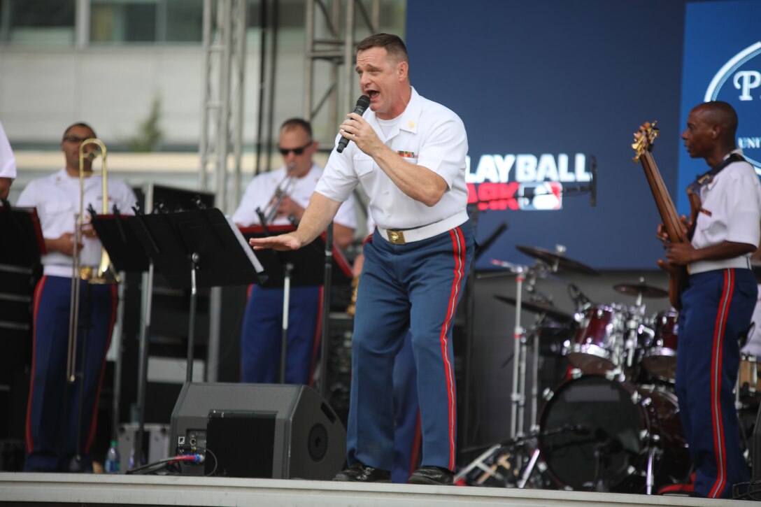 On July 15, 2018, the Marine Band's contemporary music ensmble, Free Country performed at PLAY BALL Park in Washington, D.C., as a part of Major League Baseball's All-Star Game events. (U.S. Marine Corps photo by Master Sgt. Amanda Simmons/released)