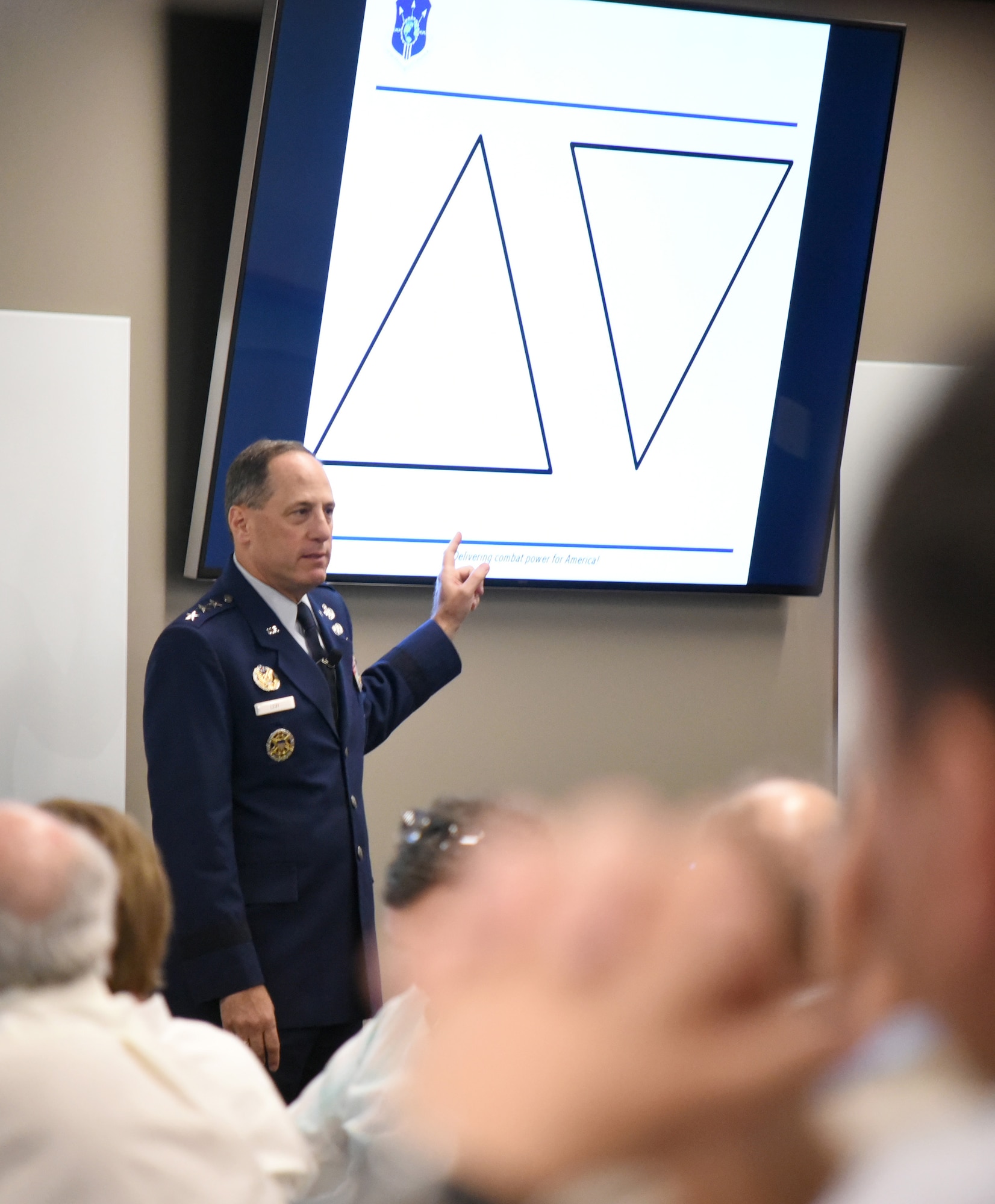 Lt. Gen. Lee K. Levy II discusses leadership styles at an event June 28. He was the inaugural speaker of a distinguished speaker series hosted at the Gene Rainbolt Graduate School of Business at the University of Oklahoma Health Science Center. His lecture centered on the theme of “Intersection of Innovation + Armed Services.”