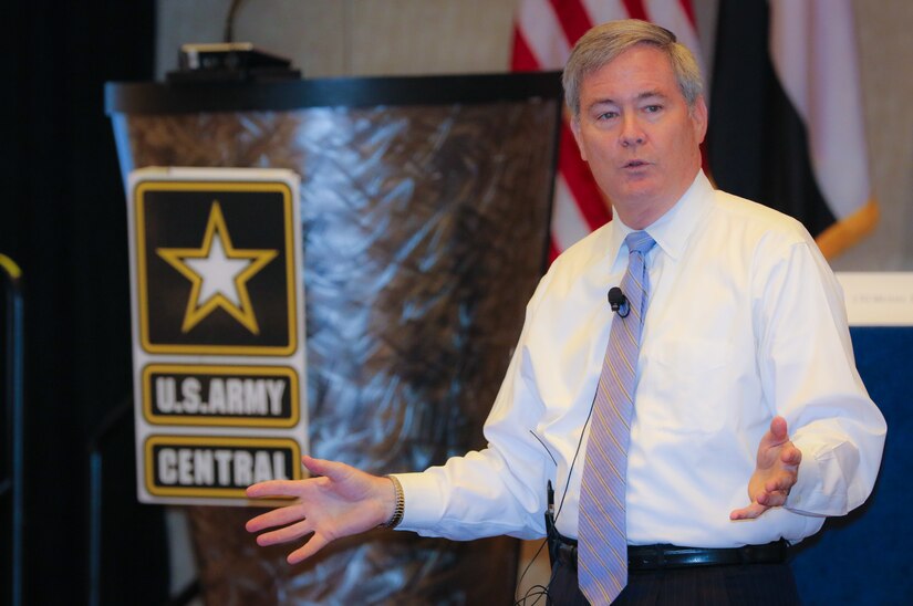 Retired U.S. Army Lt. Gen. Terry A. Wolff, director, Near East South Asia Center for Strategic Studies, discusses extremist organizations in the Middle East and the threats they impose on regional and global security at the 2018 Senior Strategy Session – Arabian Peninsula / Levant in Arlington, Va, July 9, 2018. The conference promoted the successes of ongoing coalition action against emerging threats and improved shared understanding of regional land force counterparts to invest in the right capabilities to achieve better interoperability and greater effectiveness in pursuing mutual national interests. Over the four-day conference, speakers and participants will engage in discussions centering on the complexities and lessons learned from Joint, Interagency, Intergovernmental and Multinational (JIIM) efforts during ongoing theater campaigns that have global implications.