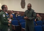 Participants gather inside the Danielson auditorium for day two of the AETC PRA training enhancement summit, Joint Base San Antonio-Randolph, Texas, July 11, 2018. This is a 3-day summit hosted by AETC, led by four different program managers representing graduate and undergraduate RPA training systems and training programs.