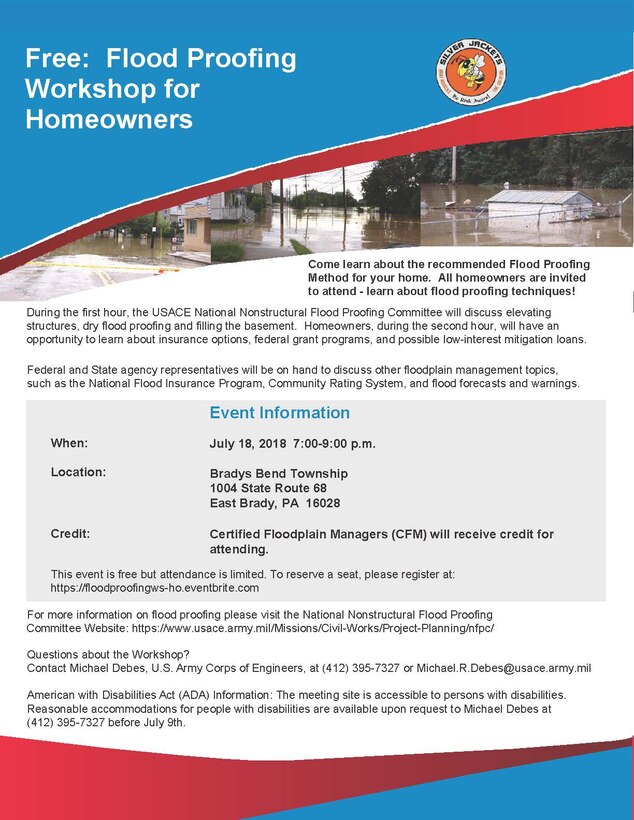 The Pittsburgh District is hosting a flood-proofing workshop for community officials and homeowners