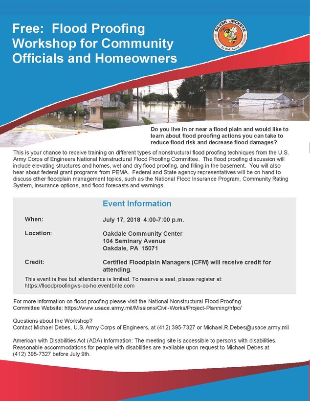 The Pittsburgh District is hosting a flood-proofing workshop for community officials and homeowners.