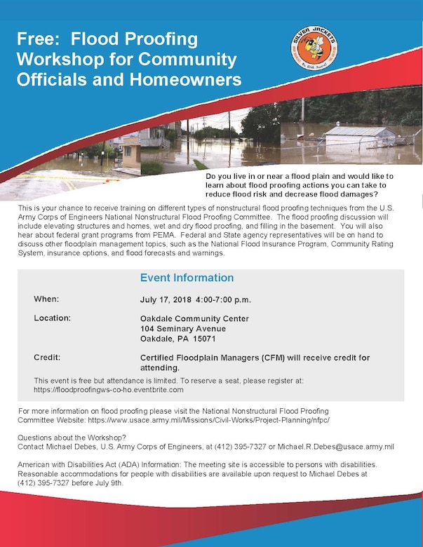 The Pittsburgh District is hosting a flood-proofing workshop for community officials and homeowners.