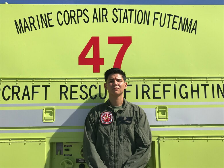 Lance Cpl. Matthew Buenrostro poses for a photo July 16 at Ie Shima Training Facility.