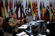 Royal Air Force Chief Warrant Officer Jake Alpert, Allied Air Command command senior enlisted leader and U.S. Air Force Chief Master Sgt. Phillip L. Easton, U.S. Air Forces in Europe and Air Forces in Africa command chief, converse during the Romanian air force’s International SEL Visit at Bucharest, Romania, July 10, 2018.