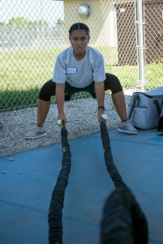 .S. Air Force Physical Training Leaders participate in an Alpha Warrior Battle Rig training course July 10-11, 2018, at Whiteman Air Force Base, Missouri. The PTLs from Scott AFB in Illinois and McConnell AFB in Kansas joined PTLs from Whiteman AFB in a two-day course to become certified on the equipment in order to integrate the battle rig into unit physical training sessions. Units at Whiteman can use the Alpha Warrior Battle Rig during group workouts with a certified member present. The Whiteman Fitness Center will be starting Alpha Warrior Battle Rig classes in August 2018 for Airmen . For more information, contact the Fitness Center at 660-687-5496. (U.S. Air Force photo by Airman 1st Class Taylor Phifer)