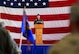 Maj. Gen. Scott J. Zobrist provides key remarks during the 325th Fighter Wing change of command ceremony.