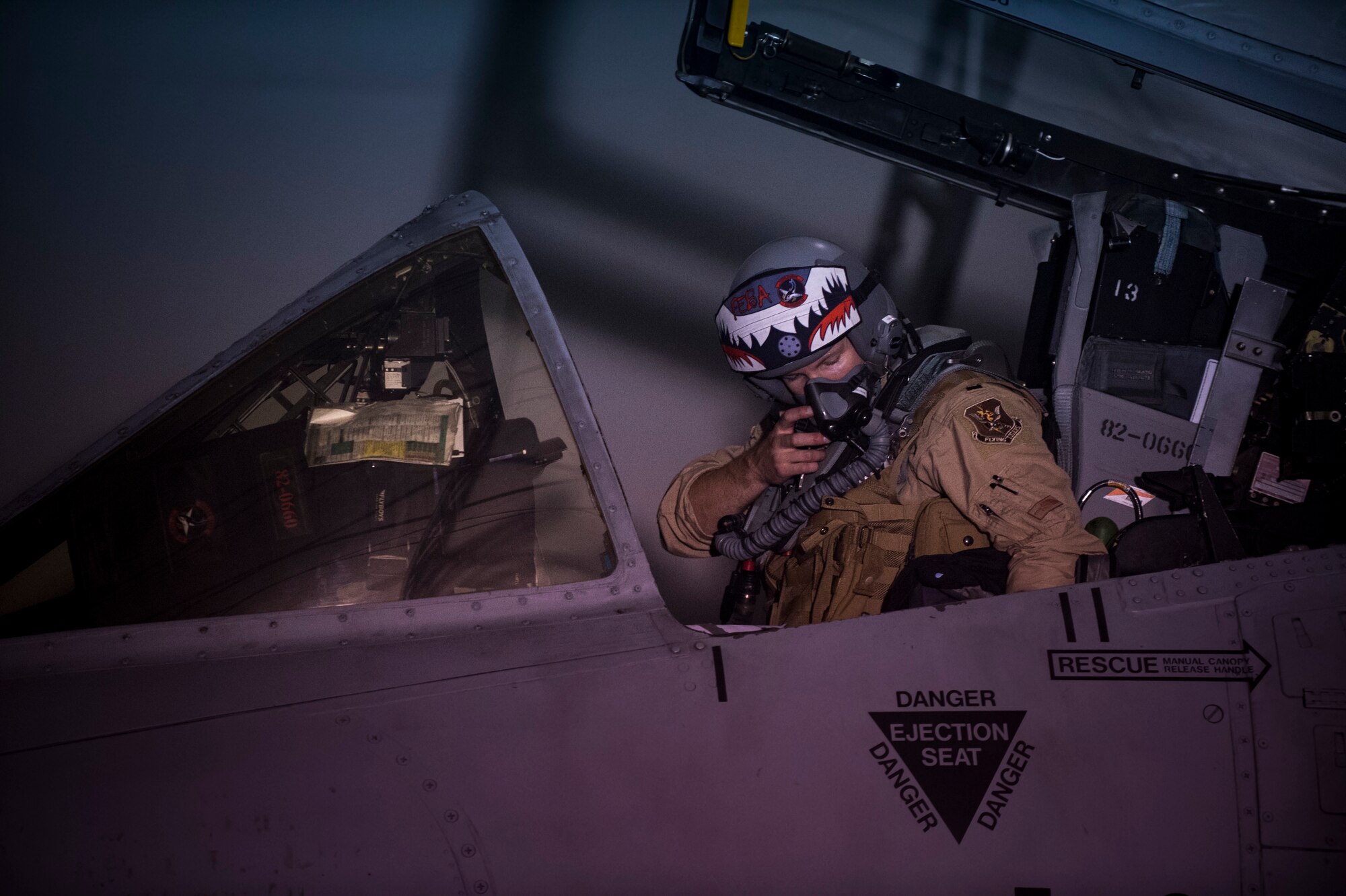 An A-10C Thunderbolt II pilot from the 75th Fighter Squadron (FS) prepares for takeoff, July 9, 2018, at Moody Air Force Base, Ga. Airmen from the 75th FS and supporting units deployed to an undisclosed location in support of Operation Spartan Shield. (U.S. Air Force photo by Andrea Jenkins)