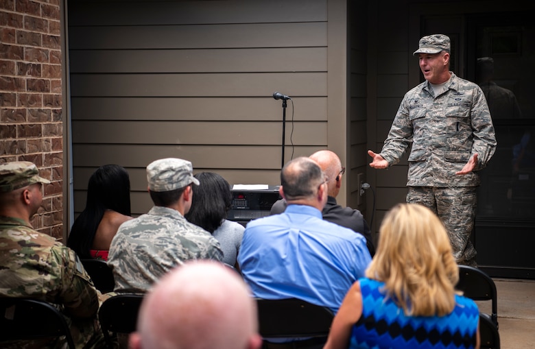 Col. John Boudreaux, 27th Special Operations Mission Support Group commander, celebrates the finalization of housing renovations at Chavez West base housing on Cannon Air Force Base, N.M., July 17, 2018. This project put nearly $170 million into bettering the lives and living conditions of Cannon Air Force Base’s Air Commandos. (U.S. Air Force Photo by Staff Sgt. Charles Dickens)