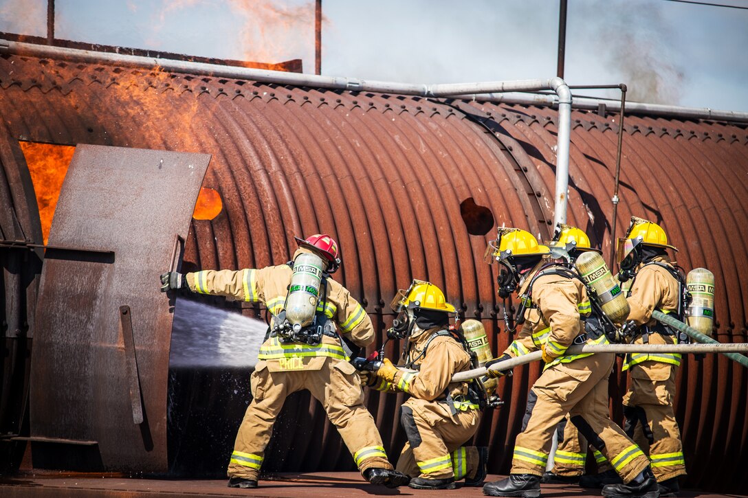 Firefighters participated in a simulated training exercise.