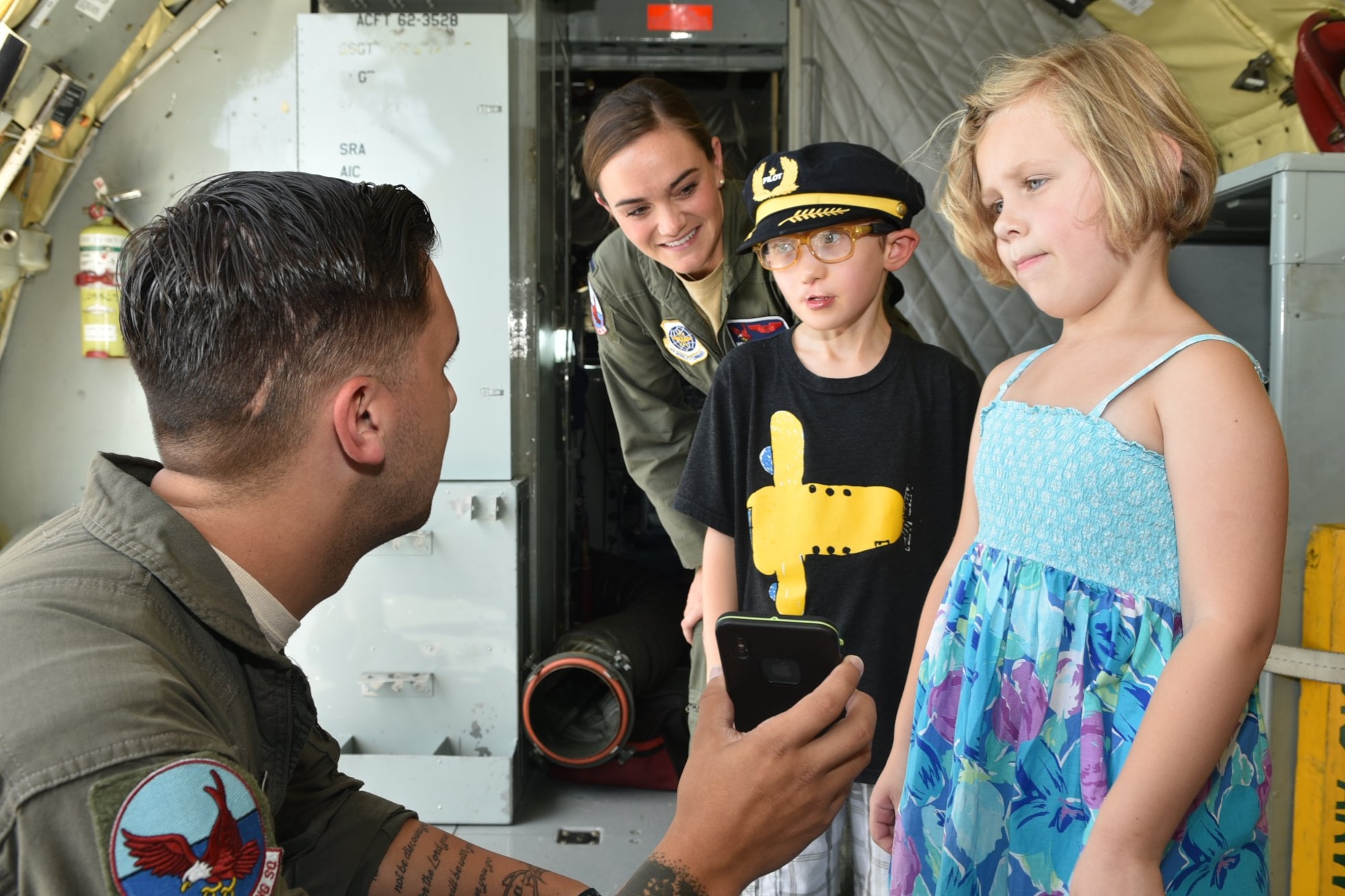 Tommy Judge and his family on a static tour of the KC- 135R Stratotanker on June 21, 2018 at Seymour Johnson Air Force Base, NC.