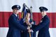 U.S. Air Force Col. Joseph Santucci, 55th Operations Group (OG) commander, relinquishes command of the 55th OG to U.S. Air Force Col. Michael Manion, 55th Wing commander, during a change of command ceremony July 13, 2018, at Offutt Air Force Base, Nebraska. The 55th OG is the largest operations group in the Air Force with 11 squadrons and two detachments operating seven models of aircraft consisting of approximately 3,200 personnel. (U.S. Air Force photo by Charles J. Haymond)