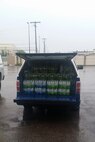 Displayed are 107 cases of water that made the trip from Malmstrom Air Force Base, Mont., to Salem, Oregon.