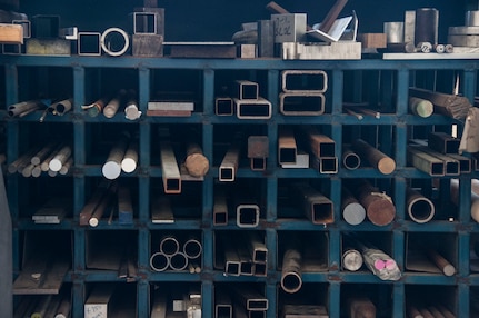 Small pieces of shop support stock located in the metals technology shop, July 2, 2018, at Joint Base San Antonio-Randolph, Texas. The maintenance group executes more than 40,000 flight hours annually supporting six training operations squadrons. The agency is responsible for overall fleet health for 187 aircraft assigned to both Randolph and Naval Air Station Pensacola, Florida.