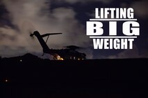 Landing support specialists with Landing Support Platoon, LS Company, 3rd Transportation Support Battalion, attach a training block to a CH-53E Super Stallion as it hovers over them July 13, 2018 at Kin Blue Training Area, Okinawa, Japan. LS Co. conducts training regularly to keep Marines proficient in their ability to aid III Marine Expeditionary Force in humanitarian operations and combat environments. (U.S. Marine Corps photo by Lance Cpl. Jamin M. Powell)