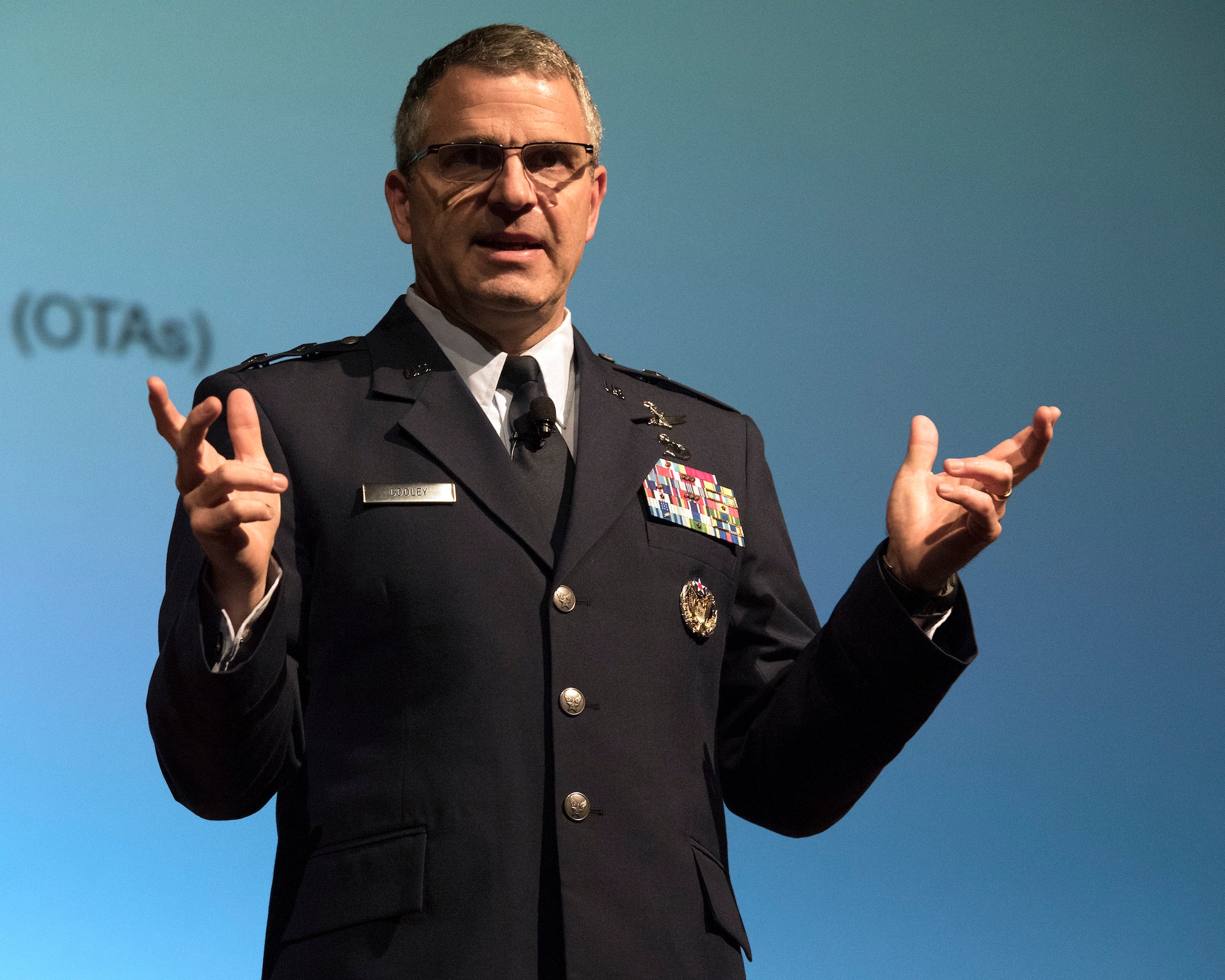 Maj. Gen. William T. Cooley, commander of the Air Force Research Laboratory, addresses a crowd of more than 600 at the Wright Dialogue with Industry event July 17, 2018 at the Dayton Convention Center.