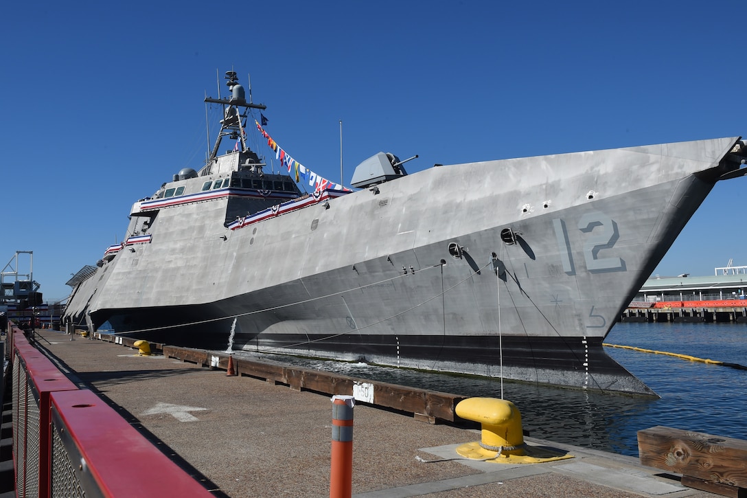 The littoral combat ship USS Omaha is moored at Broadway Pier in San Diego.