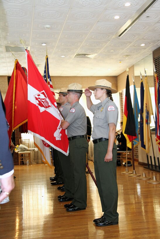 New England District color guard "present arms" at NAD change-of-command ceremony