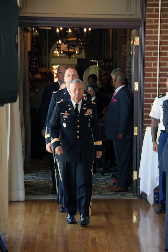 Entry of change-of-command ceremony official party