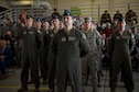 Lt. Col. Ryan Sullivan, 14th Operations Group deputy commander, stands at ease in front of a formation of Airmen for the 14th OG Change of Command July 10, 2018, on Columbus Air Force Base, Mississippi. The formal Change of Command ceremony afforded the troops the opportunity to witness the proceedings and actually see their new commander. (U.S. Air Force photo by Airman 1st Class Keith Holcomb)