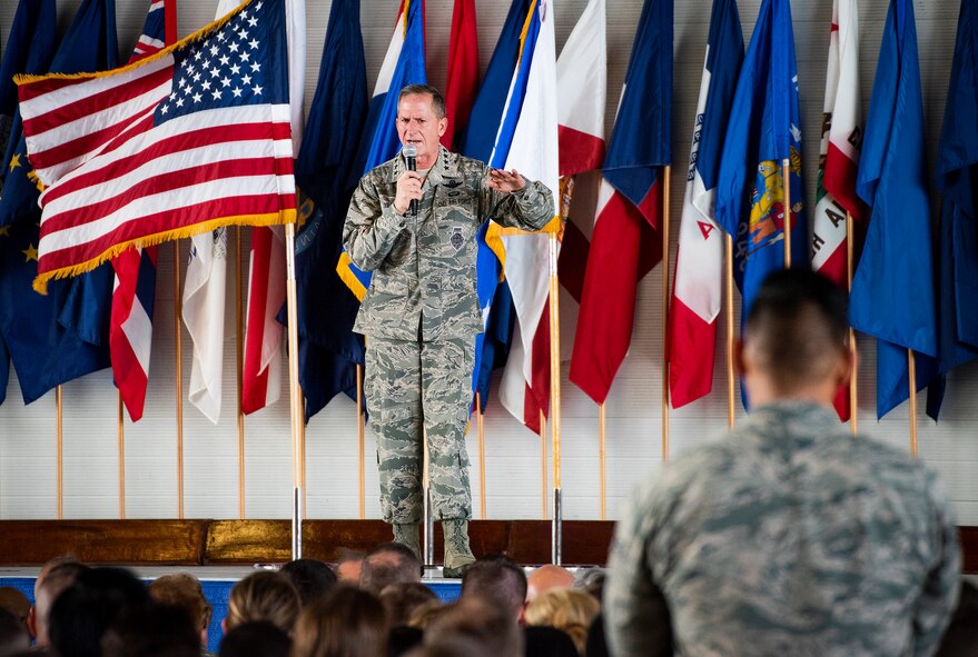 Chief of Staff of the Air Force Gen. David L. Goldfein addresses Airmen