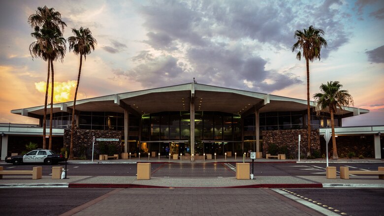 Palm Springs International Airport hosts thousands of commercial flights a year, which demands trained personnel to be prepared in the event of any kind of disruption or disturbance to travellers, making it an ideal destination for Operation Bono, a Transportation Security Administration training exercise, that took place July 12th and 13th, 2018. The purpose of Operation Bono is to provide unique training opportunities for federal, state, and local public safety bomb squads and military explosive ordnance disposal teams, as well as facilitates training and drills designed for bomb squads to employ their tactics while operating in the aviation domain in, and around PSP airport. (U.S. Marine Corps photo by Lance Cpl. Rachel K. Porter)