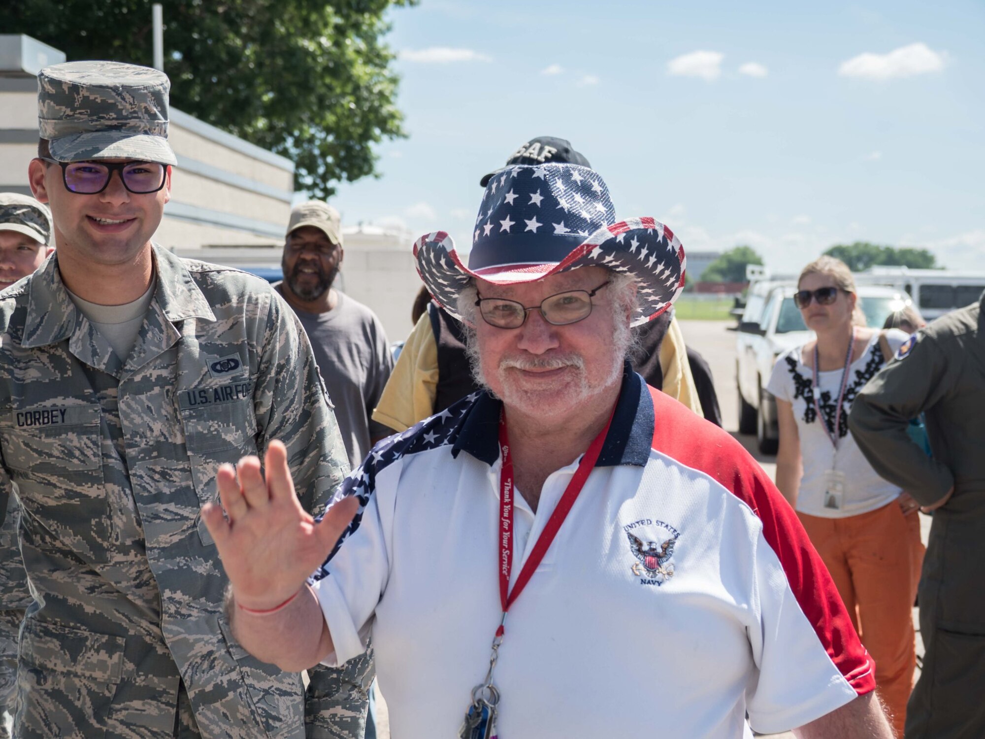 Airmen from the 934th Airlift Wing treated residents from the Minnesota Veterans Home to lunch at the 934th Airlift wing and a tour of a C-130 Aircraft July 18. the event allows vets to connect with Airmen currently serving and to swap a few stories and experiences over lunch at the base. (Air Force Photo/Paul Zadach)