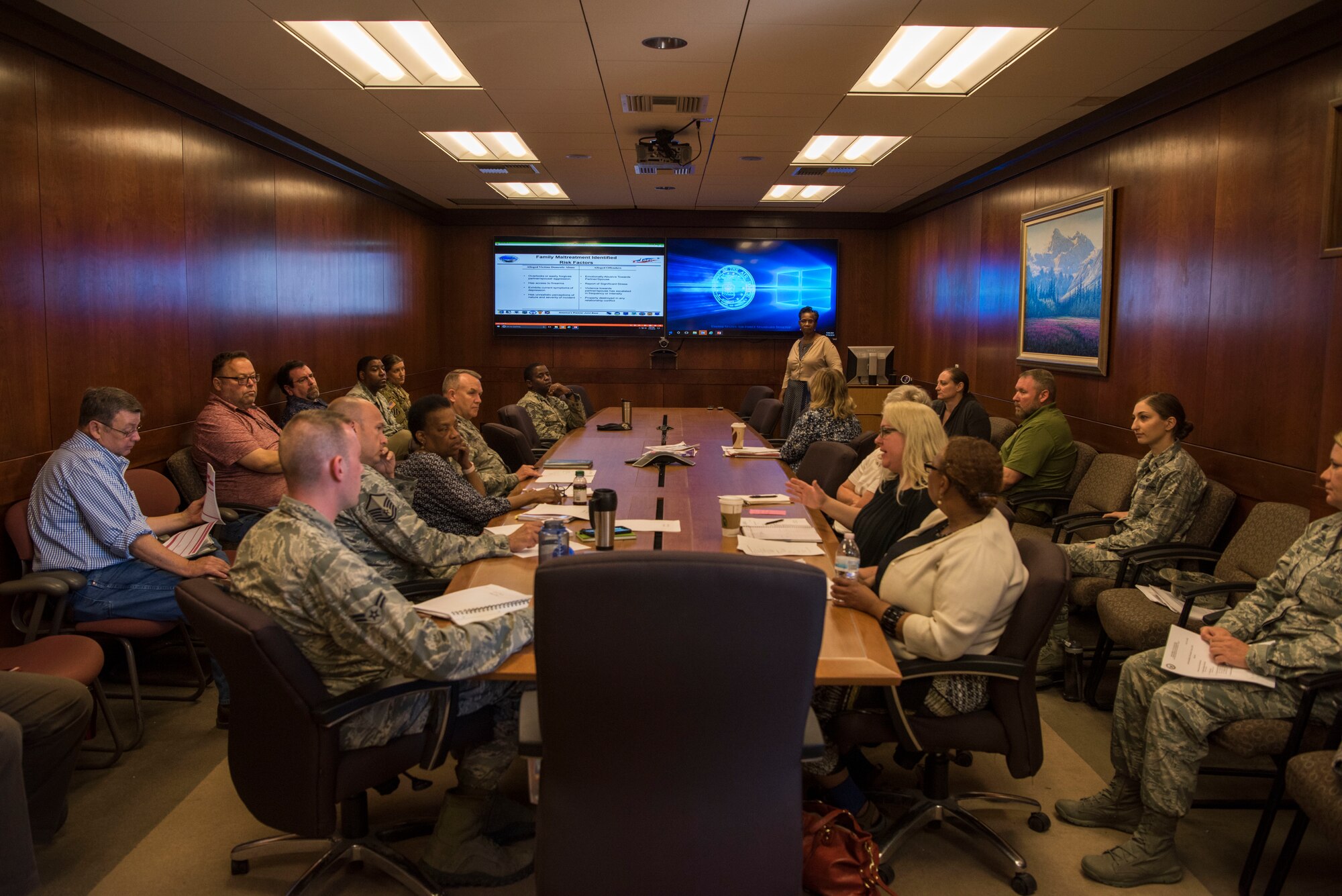 The Joint Implementation Prevention Team addresses community concerns and needs during a monthly meeting at Joint Base Elmendorf-Richardson, Alaska, July 19, 2018. The JIPT brings together JBER community subject matter experts on resources and leadership. The meeting is a way to discuss concerns or address issues concerning the community.