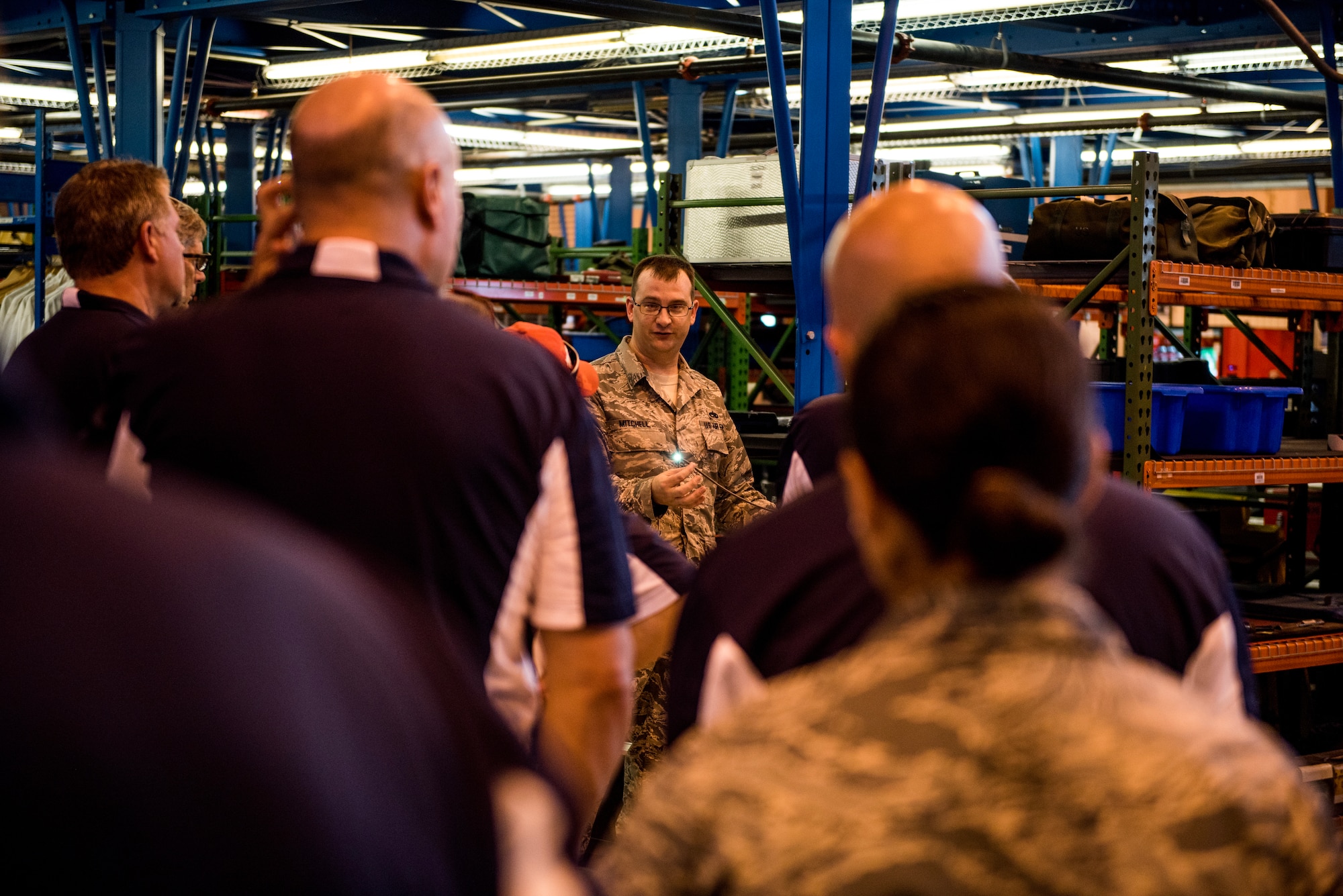 Team Dover honorary commanders visit the Consolidated Tool Kit at Dover Air Force Base, Del., July 19, 2018. Honorary commanders learned about the measures Team Dovers' maintainers implement to maintain accountability of tools and aircraft parts. (U.S. Air Force photo by Staff Sgt. Damien Taylor)