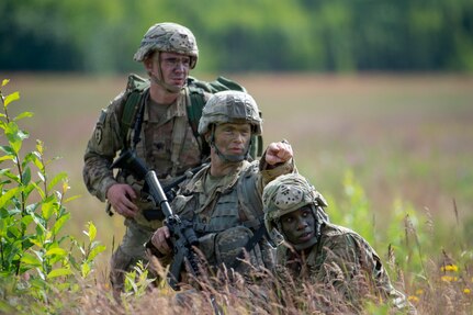 Paratroopers from U.S. Army Alaska’s 4th Infantry Brigade Combat Team (Airborne), 25th Infantry Division descend toward Malemute Drop Zone at Joint Base Elmendorf-Richardson, Alaska, July 17, 2018. More than 400 Soldiers parachuted as part of a field training exercise, executing tactical movements and setting up defensive positions while performing an airfield assault.