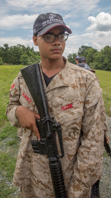 Melvin Alvarez, a student at International School for Liberal Arts in Bronx, New York, patrols in a field leadership exercise during Marine Corps Recruiting Command’s 2018 Summer Leadership and Character Development Academy aboard Marine Corps Base Quantico, Virginia, July 20. More than 200 students were accepted into the academy, hand-selected by a board of Marines who look to find attendees with similar character traits as Marines. Inspired by the Marine Corps' third promise of developing quality citizens, the program was designed to challenge and develop the nation's top-performing high school students so they could return to their communities more confident, selfless and better equipped to improve the lives of those around them. The exercise was designed to practice critical thinking and problem-solving skills while under pressure. (U.S. Marine Corps photo by LCpl. Mitchell Collyer)
