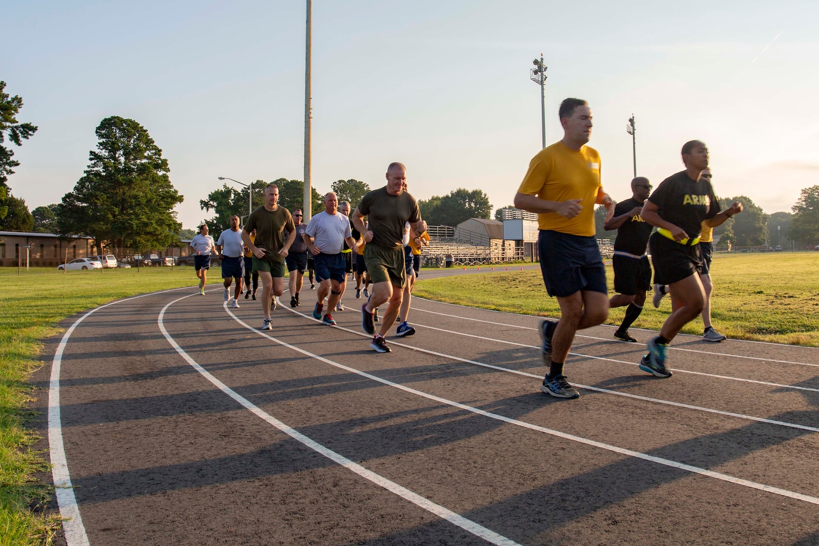 Marine Sgt. Maj. Paul McKenna, Command Senior Enlisted Leader, North American Aerospace Defense Command (NORAD) and United States Northern Command (NORTHCOM), joined members of Joint Task Force Civil Support (JTF-CS) July 13 for a Marine-run physical training session. McKenna visited JTF-CS for a tour of the headquarters of the nation’s only standing chemical, biological, radiological or nuclear response force. When directed, JTF-CS is ready to respond in 24 hours to provide command and control of 5,200 federal military forces located at more than 36 locations throughout the nation acting in support of civil authority response operations to save lives, prevent further injury, and provide critical support to enable community recover. (Official DoD photo by Mass Communication Specialist 3rd Class Michael Redd/released)