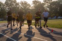 Marine Sgt. Maj. Paul McKenna, Command Senior Enlisted Leader, North American Aerospace Defense Command (NORAD) and United States Northern Command (NORTHCOM), joined members of Joint Task Force Civil Support (JTF-CS) July 13 for a Marine-run physical training session. McKenna visited JTF-CS for a tour of the headquarters of the nation’s only standing chemical, biological, radiological or nuclear response force. When directed, JTF-CS is ready to respond in 24 hours to provide command and control of 5,200 federal military forces located at more than 36 locations throughout the nation acting in support of civil authority response operations to save lives, prevent further injury, and provide critical support to enable community recover. (Official DoD photo by Mass Communication Specialist 3rd Class Michael Redd/released)