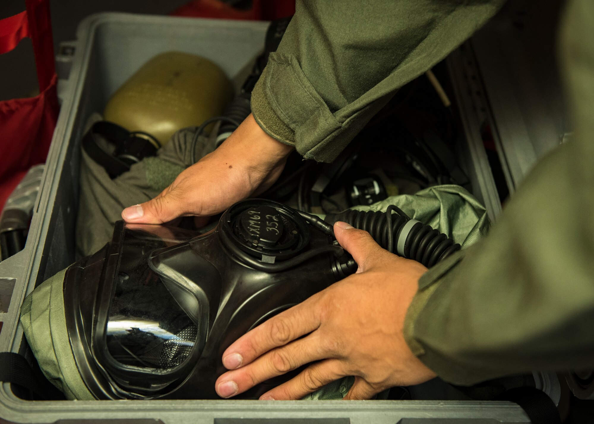 Fairchild aircrew members performed the first in-field use and test of the Joint Service Aircrew Mask on a KC-135 Stratotanker at Fairchild Air Force Base, Washington, July 17, 2018. Equipment undergoing in-field testing represents an initial capability based upon the best available technology, but is not yet the perfect solution. Constantly evolving threat environments demand continual improvements. (U.S. Air Force photo/ Airman 1st Class Whitney Laine)