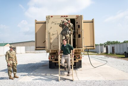 Secretary of the Army Dr. Mark T. Esper visited 38th Infantry Soldiers during their annual training at Camp Atterbury, Ind. on July 20, 2018. Esper's visit to Indiana was part of a larger tour that included early morning physical fitness with the LifeFit program and visits to Muscatatuck Urban Training Center, Cybertropolis and the Muscatatuck Cyber Academy.