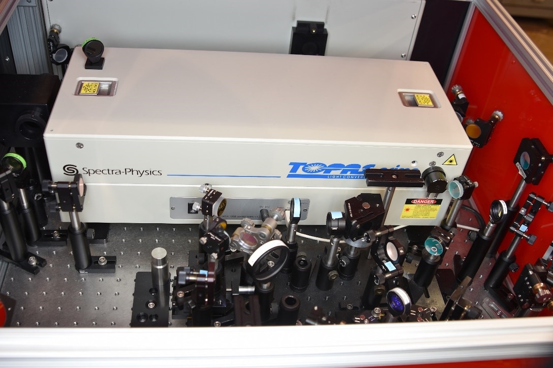 Pictured is the additional optics used by AEDC Hypervelocity Tunnel 9 to convert a recently-developed laser diagnostics system to a Coherent anti-Stokes Raman Spectroscopy system. The new measurement system is paving the way for a Mach 18 testing capability at Tunnel 9. (U.S. Air Force Photo)