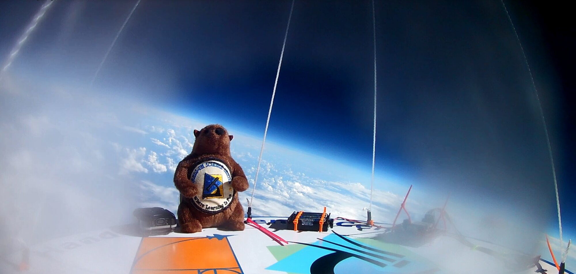 Tully the plush groundhog gets a view of Earth after entering the stratosphere. The stuffed animal was attached to a high altitude balloon launched on June 19 as part of the Hands-On Science Center Air Force STEM Summer Camp. (Courtesy photo)