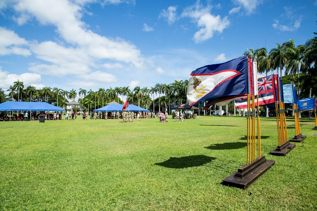 Honolulu District U.S. Army Corps of Engineers Lt. Col. Kathryn P. Sanborn assumed command from Lt. Col. James D. Hoyman during the change of command ceremony July 20, 2018 at Fort Shafter's Palm Circle. Sanborn, the first female commander of Honolulu District (which was established in April 1905), will lead an organization of more than 300 engineers, scientists and support staff serving the Pacific Region. For Hoyman's outstanding work and contributions, while commanding the Honolulu District, Hoyman received the Meritorious Service Medal and goes on to serve in Pacific Command's Logistics, Engineering, and Security Cooperation Directorate (J-44).