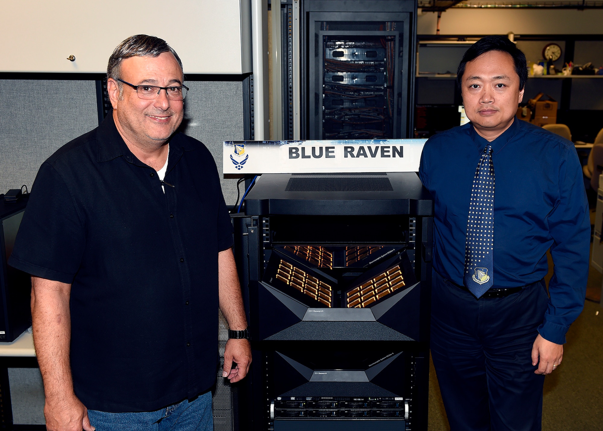 Left to right – Mark Barnell, program manager of the Blue Raven project for AFRL, and Dr. Qing Wu, principal computer scientist for the project. Together, they manage the business and engineering aspects of the effort. (Courtesy photo)